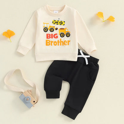 2-Piece Family Matching! Boy's "Big Brother" Trucks Sweatshirt & Pants Sets