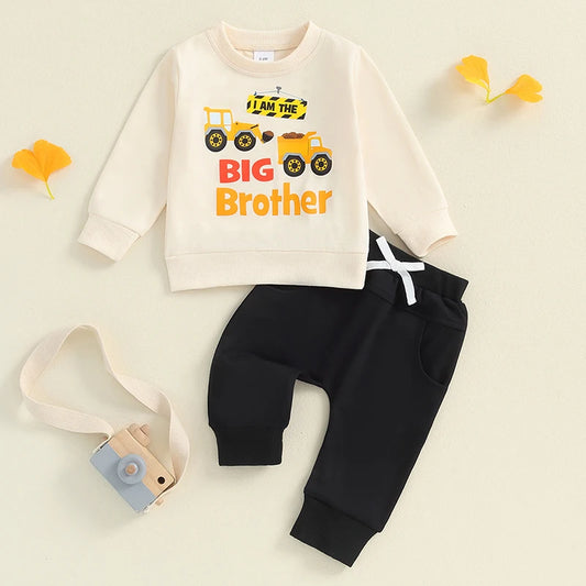 2-Piece Family Matching! Boy's "Big Brother" Trucks Sweatshirt & Pants Sets