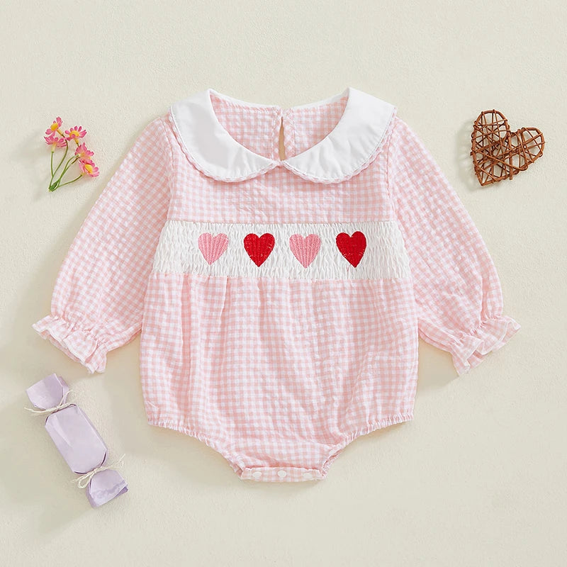 Girl's Embroidered Doll Collar Heart Rompers