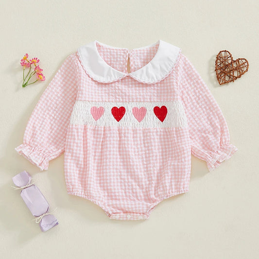 Girl's Embroidered Doll Collar Heart Rompers