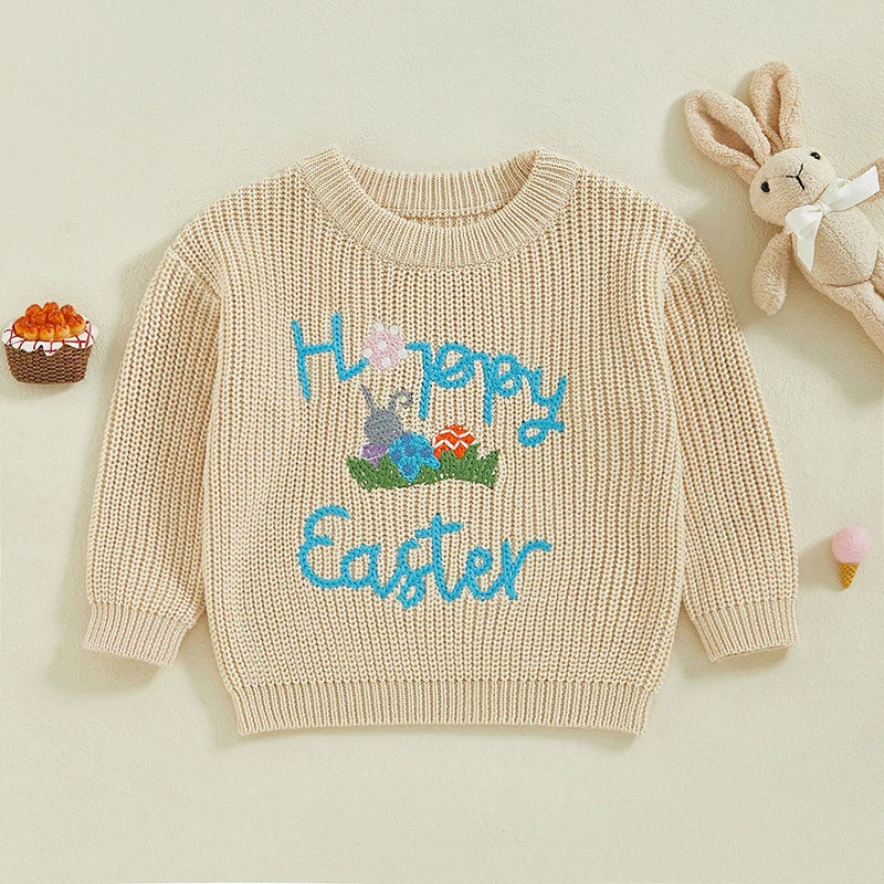 Girl's & Boy's Embroidered Easter Bunny & Eggs Sweaters