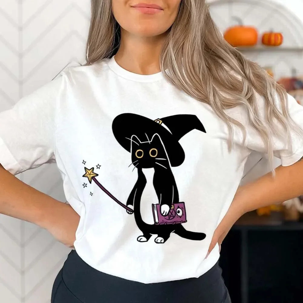 Halloween Tees! Womens Witchy Cat Graphic T-Shirts