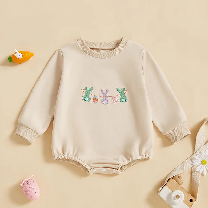 Girl's & Boy's Easter Romper Egg/Rabbit Embroidered Onesie