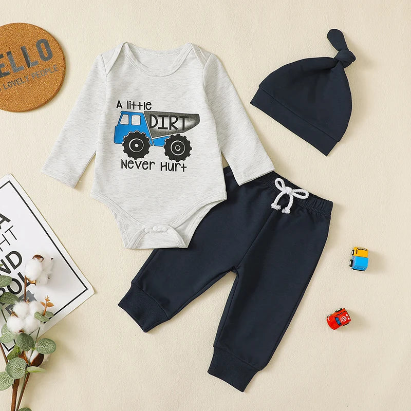 2-Piece Fall Outfits! Boy’s "Mama's Boy" Sweatshirt Rompers, Pants & Hat Sets