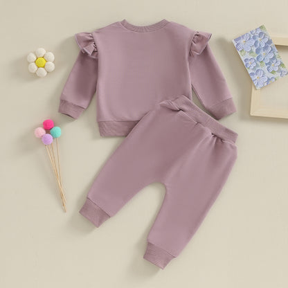 2-Piece Fall / Winter Outfits! Girl’s Ruffled Sweatshirt & Drawstring Pants Sets