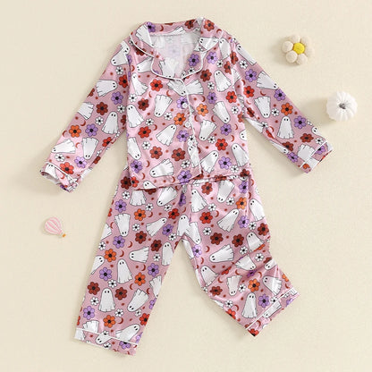 Halloween Pajamas! Girl’s Ghost, Pumpkin, Flower Tops & Pants Sets