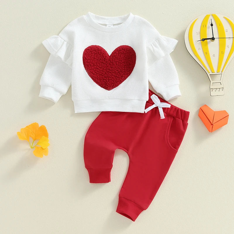 2-Piece Fall / Winter Outfits! Girl’s Embroidered Heart Sweatshirt & Pants Sets