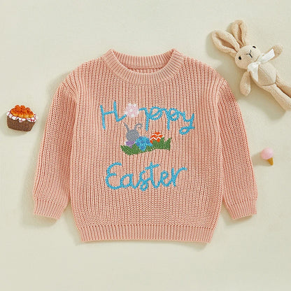 Girl's & Boy's Embroidered Easter Bunny & Eggs Sweaters