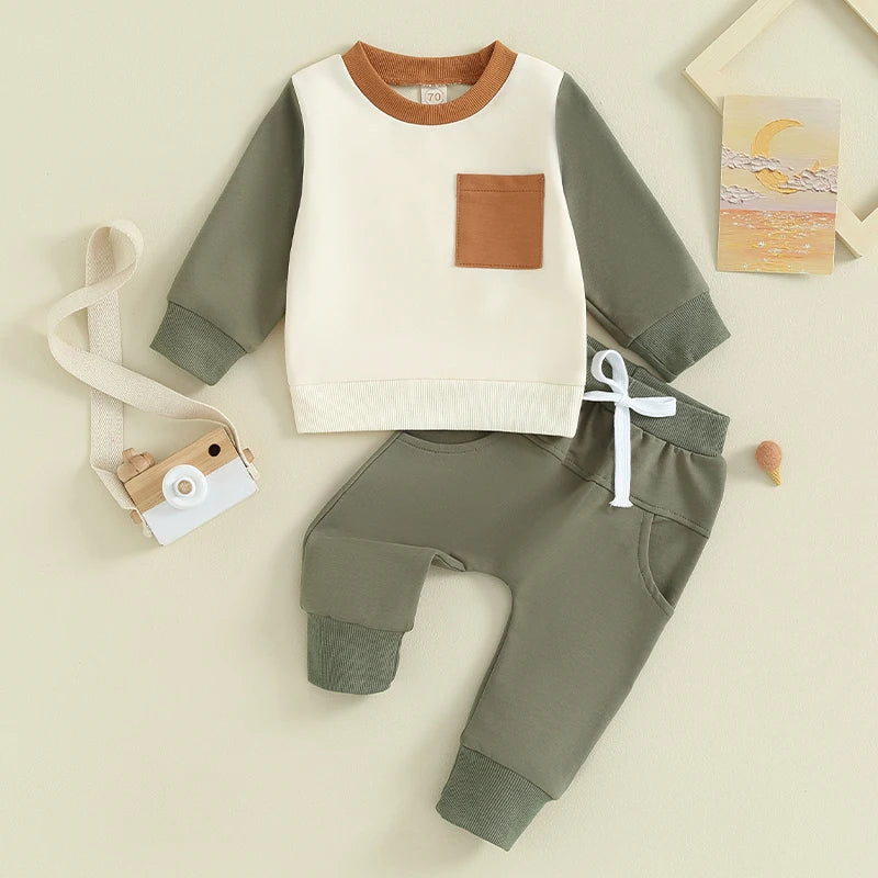 2-Piece Fall Outfits! Boy’s Long Sleeve Sweatshirt & Pants Sets