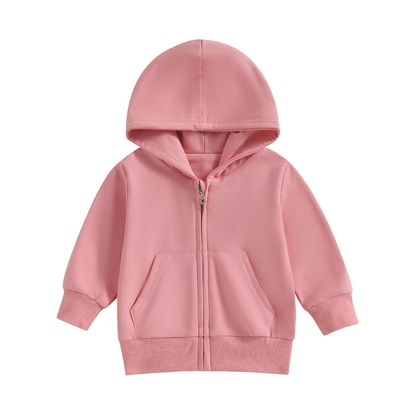 Boy's & Girl's Solid Hooded Zip Jackets
