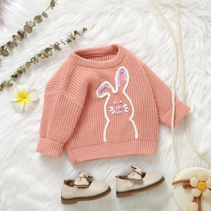 Girl's Embroidered Easter Bunny Knit Sweaters