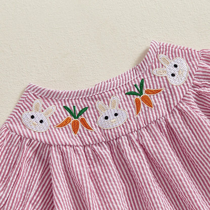 Girl's Embroidered Easter Bunny Striped Rompers