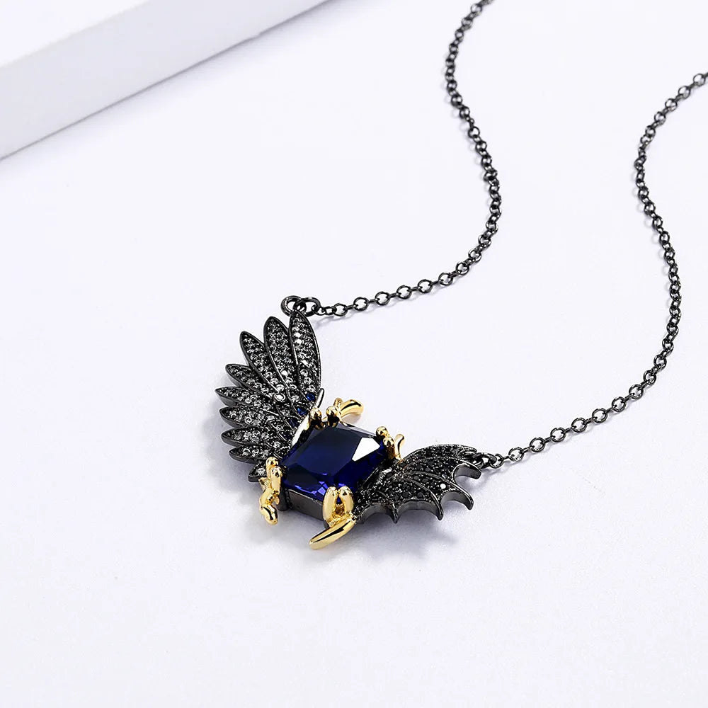 Necklace Blue Zircon Wing Necklaces Black & Gold Style Zircon Chain