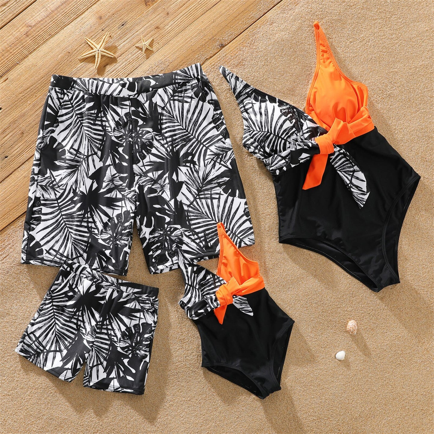 Family Matching! Plants Swim Trunks and Colorblock Spaghetti Strap One Piece Swimsuit