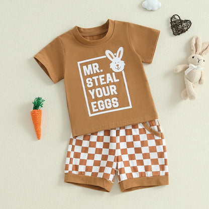 Boy's Easter Bunny T-shirt & Checkered Shorts Set