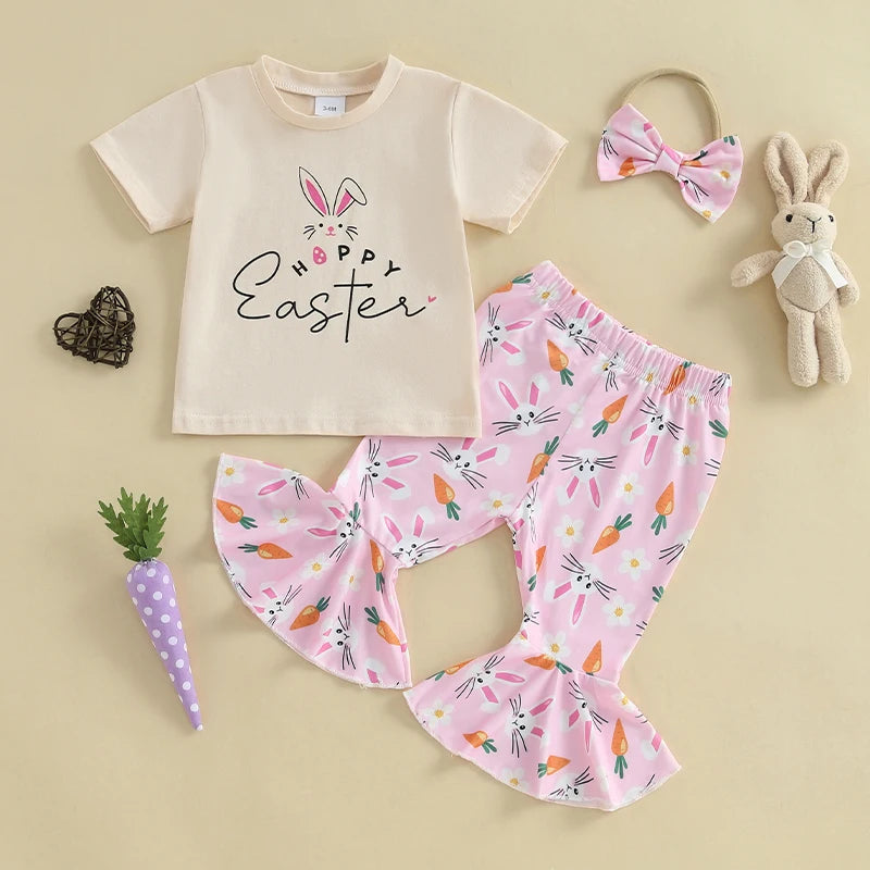 Girl's Easter Bunny T-Shirt, Flare Pants & Headband Sets