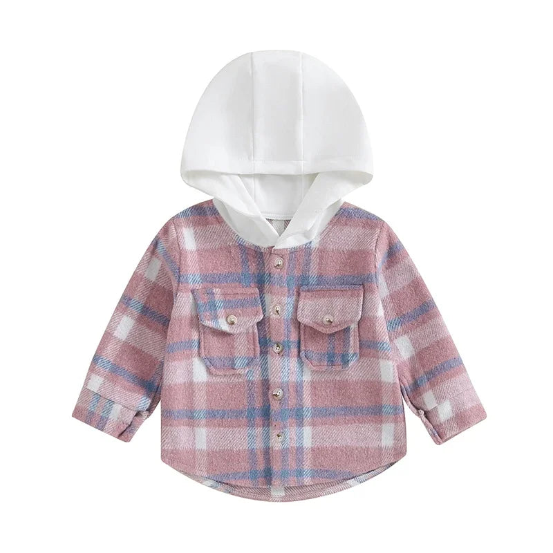 Girl's & Boy's Hooded Flannel Plaid Button Down Shirts