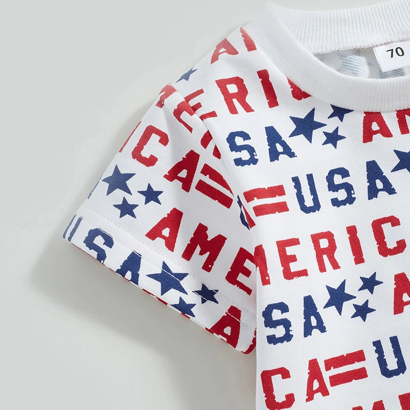 Boy's 2-Piece Independence Day USA America T-Shirt & Shorts Sets