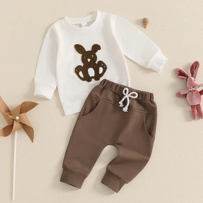 Boy's Easter Bunny Embroidered Sweatshirts & Pants