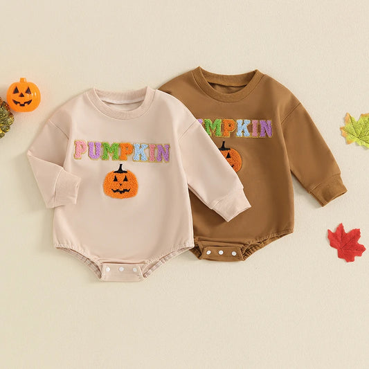 Boy's & Girl's Embroidered Halloween Pumpkin Onesies