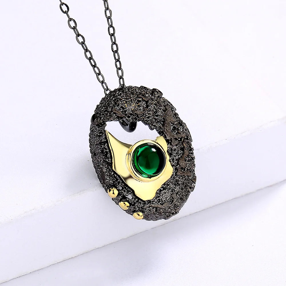 Necklaces Black & Gold Style Pendant Green Zircon Chain