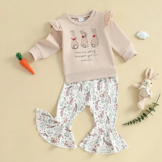 Girl's 2-Piece Peter Rabbit Sweatshirt & Bunny Floral Flared Pants Sets