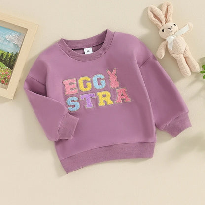 Girl's & Boy's Fuzzy Embroidered Easter Bunny Tops