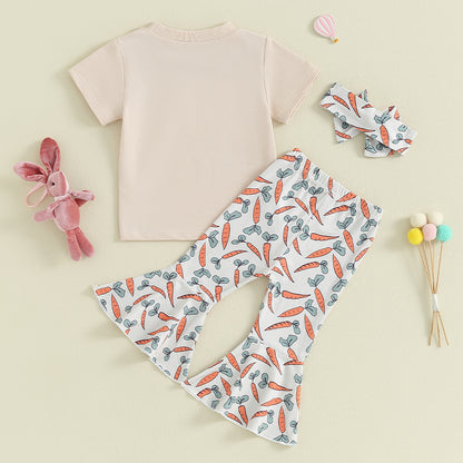 Girl's Easter T-shirts, Carrot Flare Pants & Headband Set