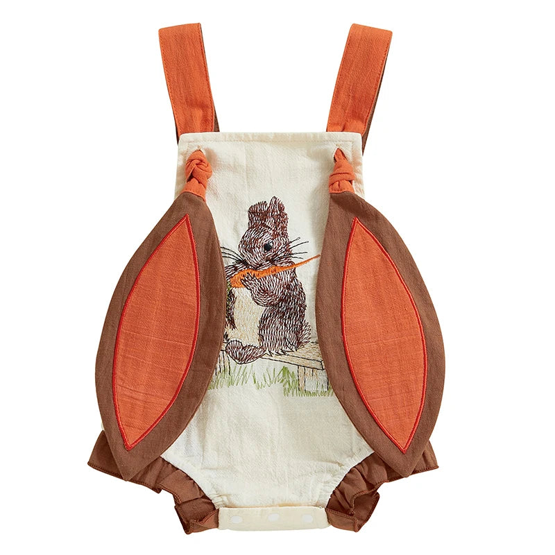 Boy's & Girl's Easter Bunny Carrot Embroidered Sleeveless Overall Onesies