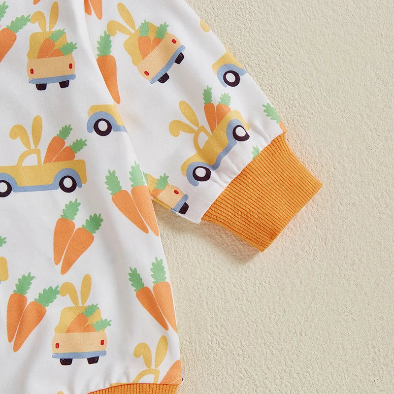 Boy's Hooded Easter Bunny Ears Long Sleeve Romper