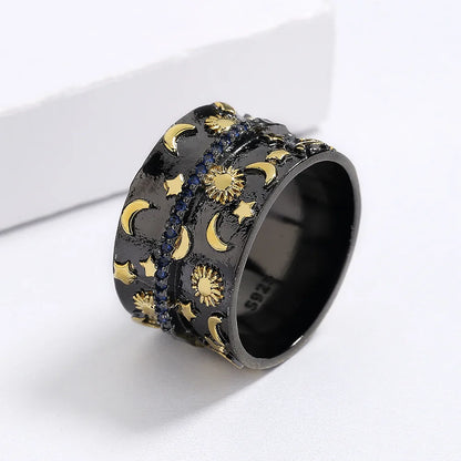 Moon Star Sun Black & Gold Style Rings