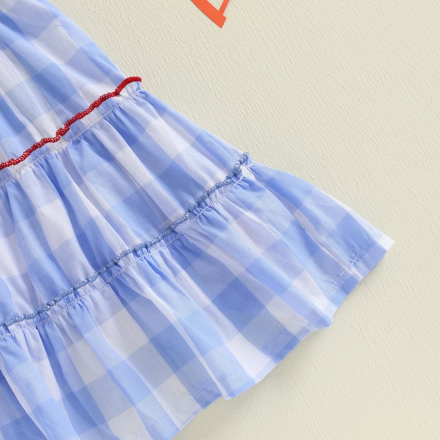 Girl's Plaid Embroidered USA 4th of July Dresses
