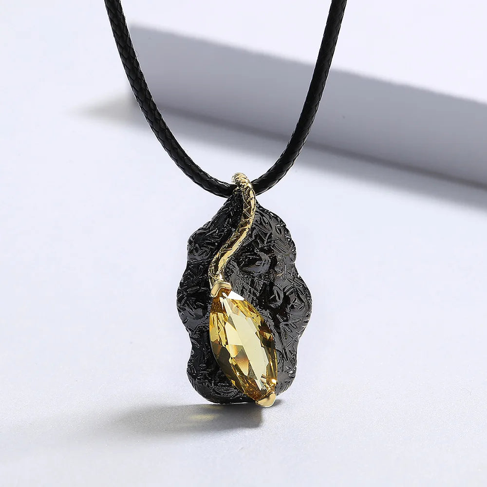 Necklace Black & Gold Style Pendant Yellow Zircon Necklaces