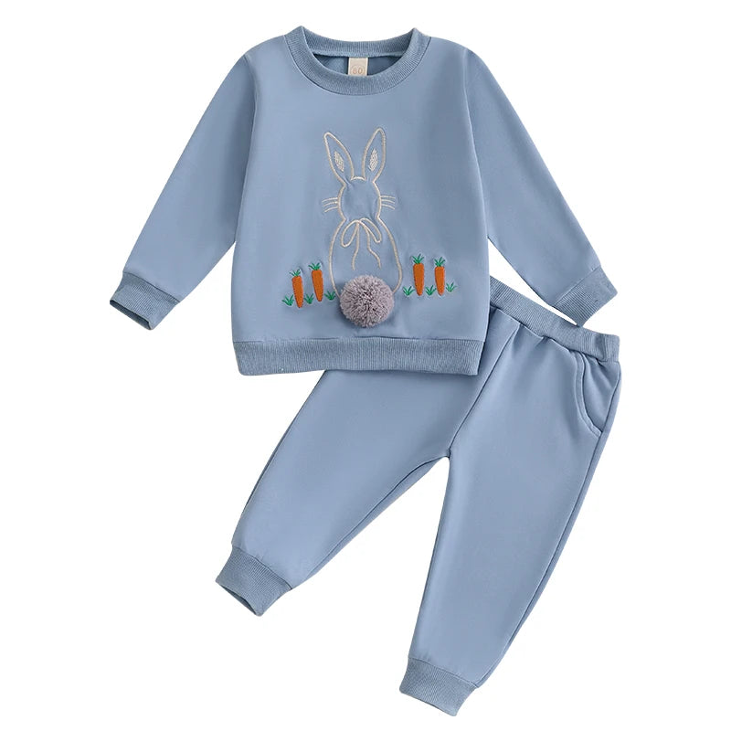 Boy's & Girl's 2-Piece Easter Bunny Fluff Tail Sweatshirt & Pants