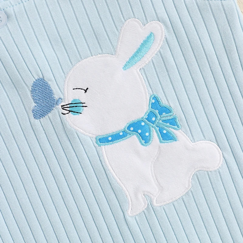 Boy's & Girl's Embroidered Easter Bunny Sleeveless Overall Jumpsuit