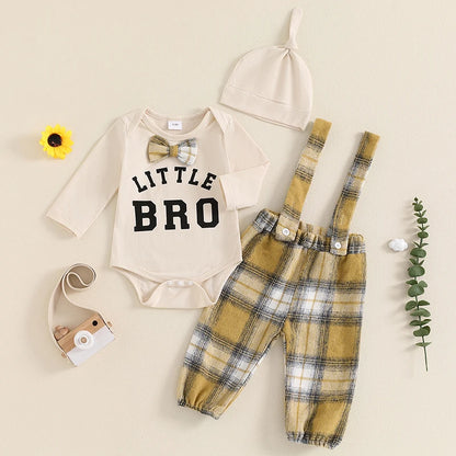 2-Piece Fall Outfits! Boy’s Long Sleeve Onesies, Suspender Pants, Bow-Tie & Hat Sets