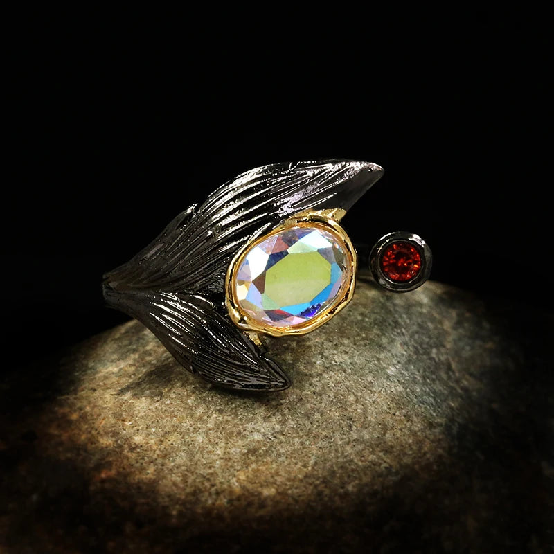 Elegant Moonstone Zircon Black & Gold Series Rings
