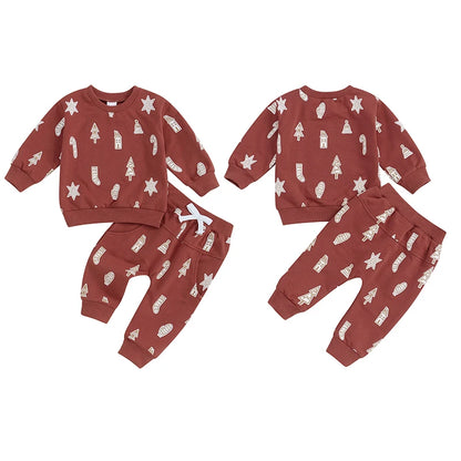 Boy's 2-Piece Christmas Holiday Print Sweatshirt & Pants Sets