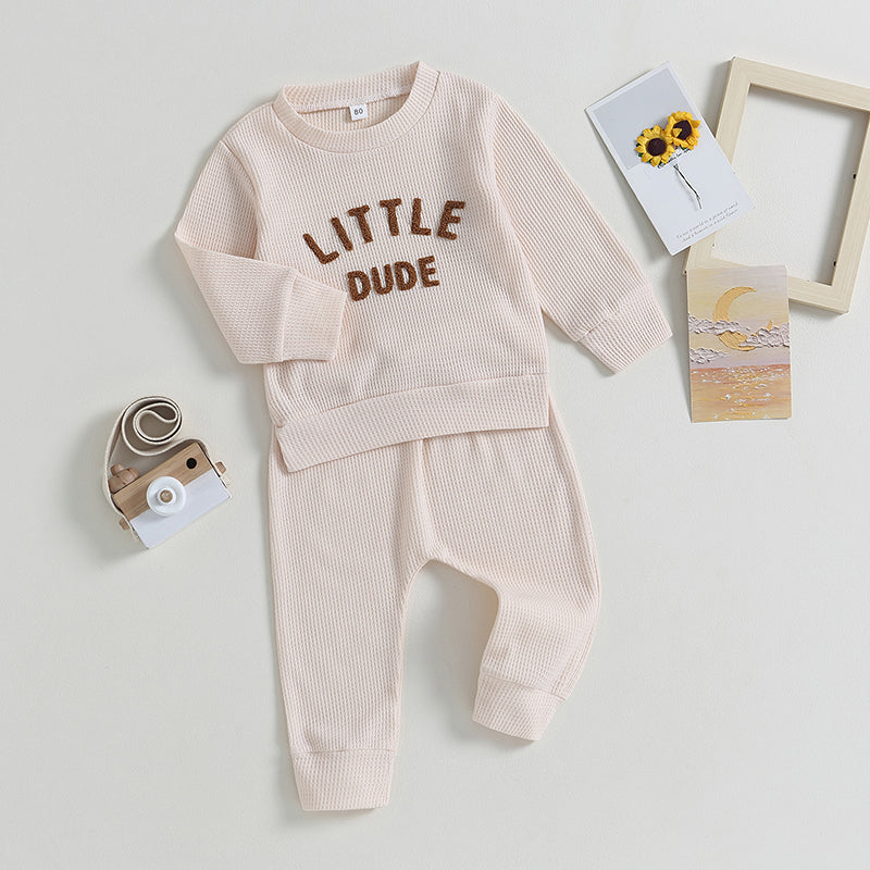 2-Piece Fall / Winter Outfits! Boy's "Little Dude" Letter Print Sweatshirt & Pants Sets