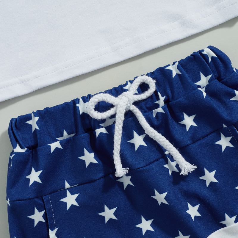 Boy's 2-Piece Independence Day "All American Boy" T-shirt with Stars & Stripes Shorts Sets