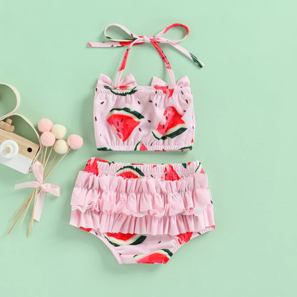 Baby Girl Swimwear Set Bow Knot Tops Elastic Waist Short Pants Clothes Suit