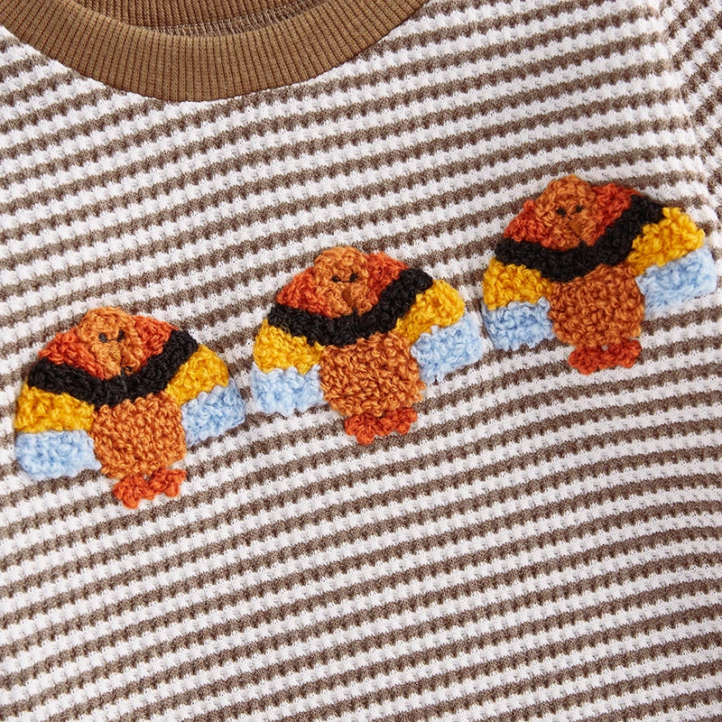 Girl's & Boy's Embroidered Thanksgiving Turkey Striped Sweatshirt Onesies