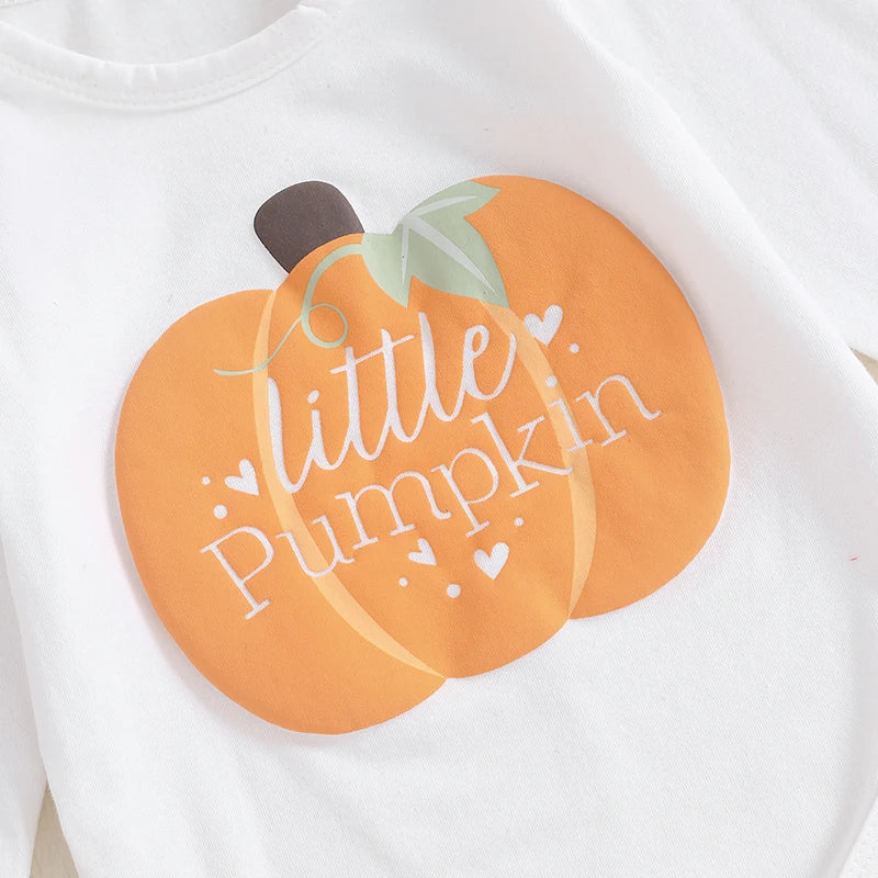 3-Piece Halloween Outfits! Girl’s Long Sleeve Pumpkin Rompers, Skirt& Bow Headband Sets