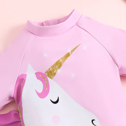 Girls Ruffled Unicorn Surf Swimwear