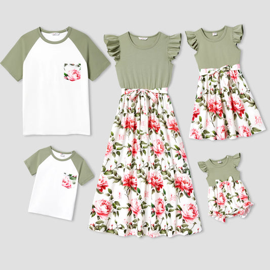 Family Matching! Floral Flutter Sleeve Dresses, Rompers & T-shirts