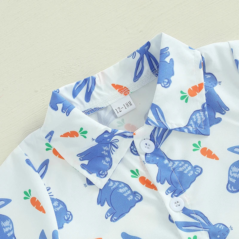 Boy's Button-Up Easter Bunny Carrot Shirt & Shorts