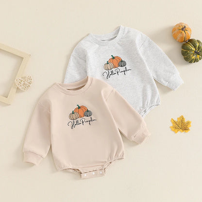 Halloween Rompers! Girl’s & Boy’s Long Sleeve Embroidered Pumpkin Sweatshirt Rompers