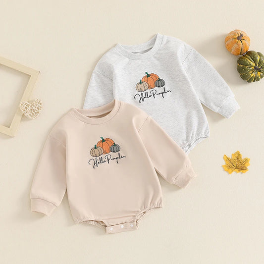 Halloween Rompers! Girl’s & Boy’s Long Sleeve Embroidered Pumpkin Sweatshirt Rompers