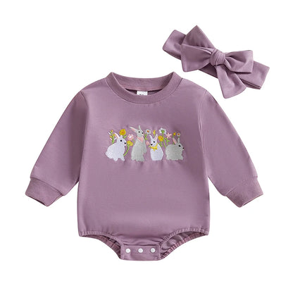 Girl's Easter Bunny Sweatshirt Onesies & Headband Sets