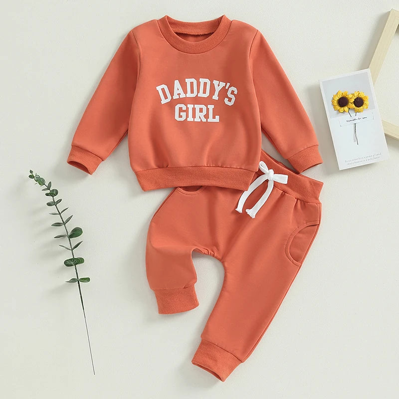 2-Piece Fall / Winter Outfits! Girl’s Letter Print "Daddy's Girl" Sweatshirt & Pants Sets